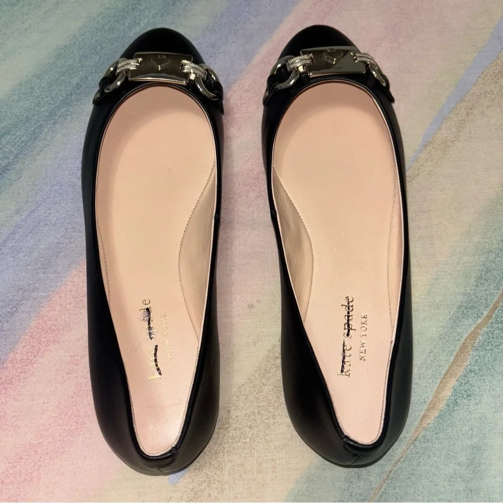 Kate Spade Payton Leather Black and Silver Slip on Flats size 7 B